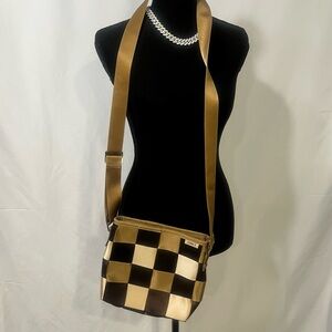 Chic Gold and Black Checkered Crossbody Bag